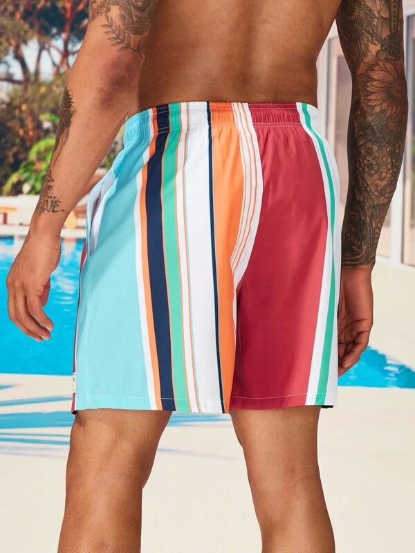 Colorful Striped Swim Shorts-Waves And Trunks
