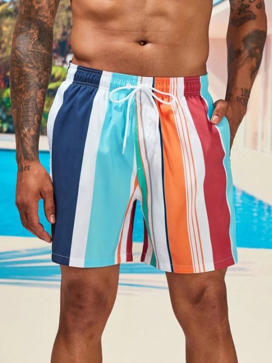 Colorful Striped Swim Shorts-Waves And Trunks