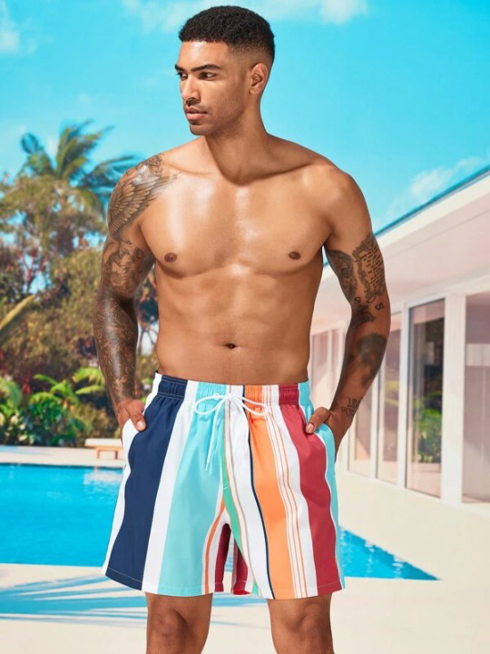 Colorful Striped Swim Shorts-Waves And Trunks