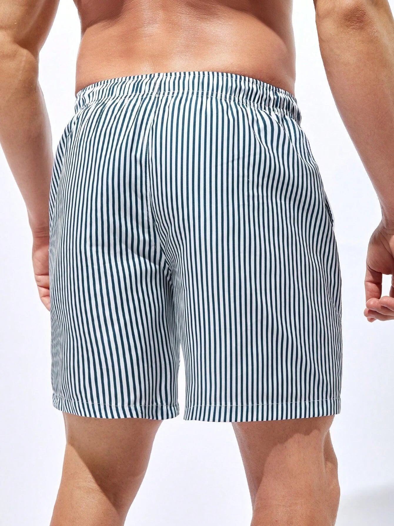 Striped Drawstring Waist Swim Shorts-Waves And Trunks