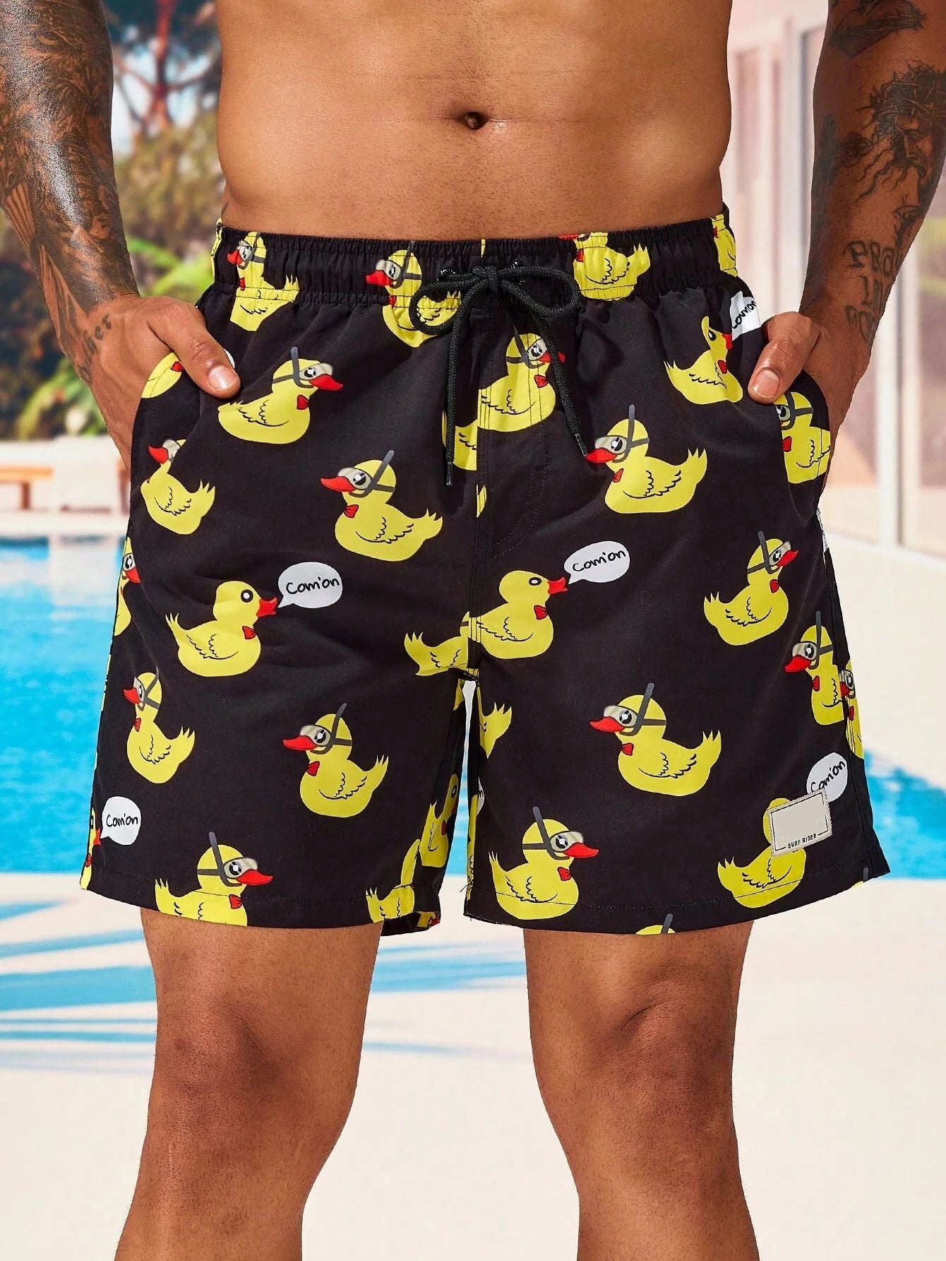 Duck And Letter Graphic Print Shorts-Waves And Trunks