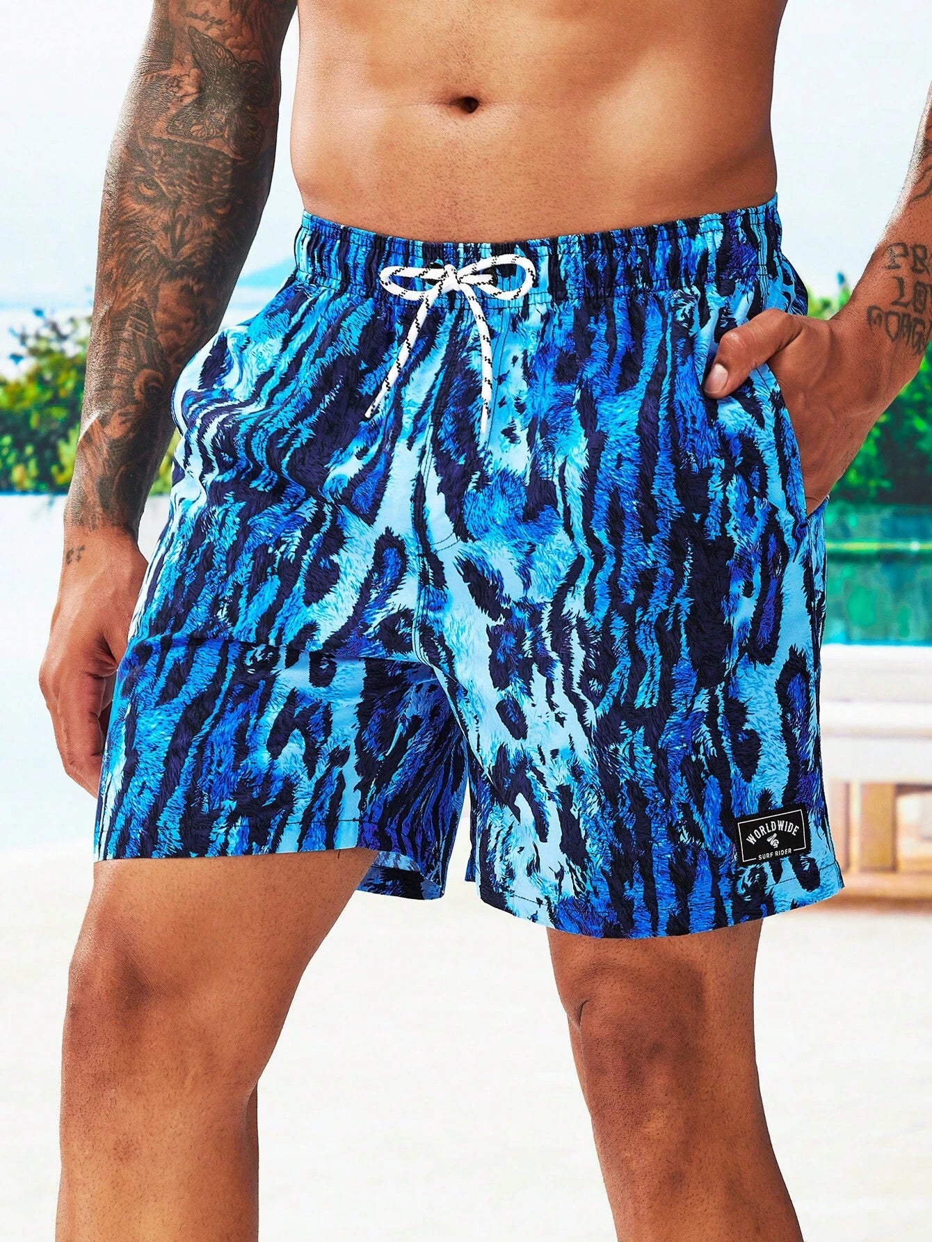Non Stretch Allover Print Swim Trunks-Waves And Trunks