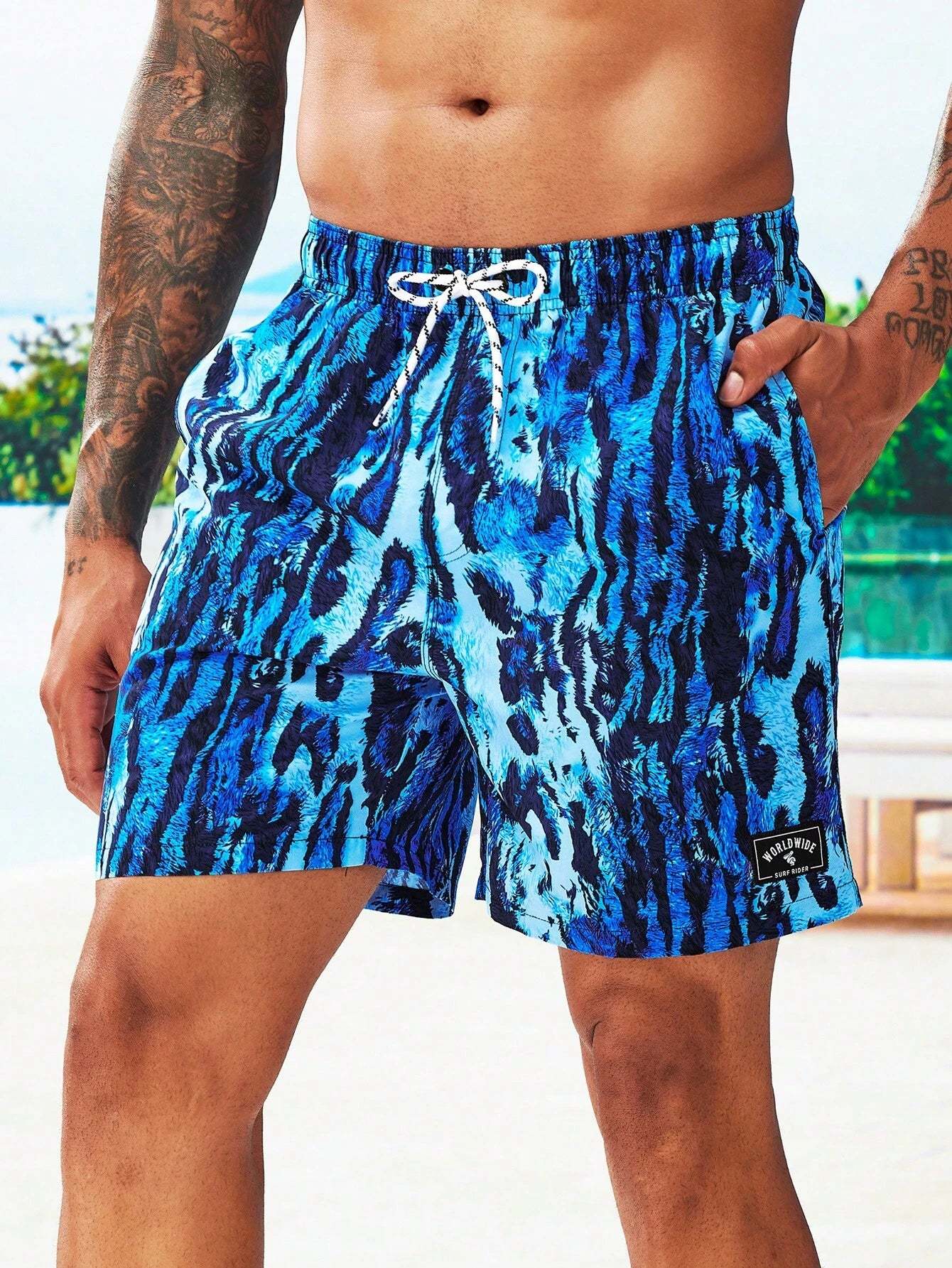Non Stretch Allover Print Swim Trunks-Waves And Trunks