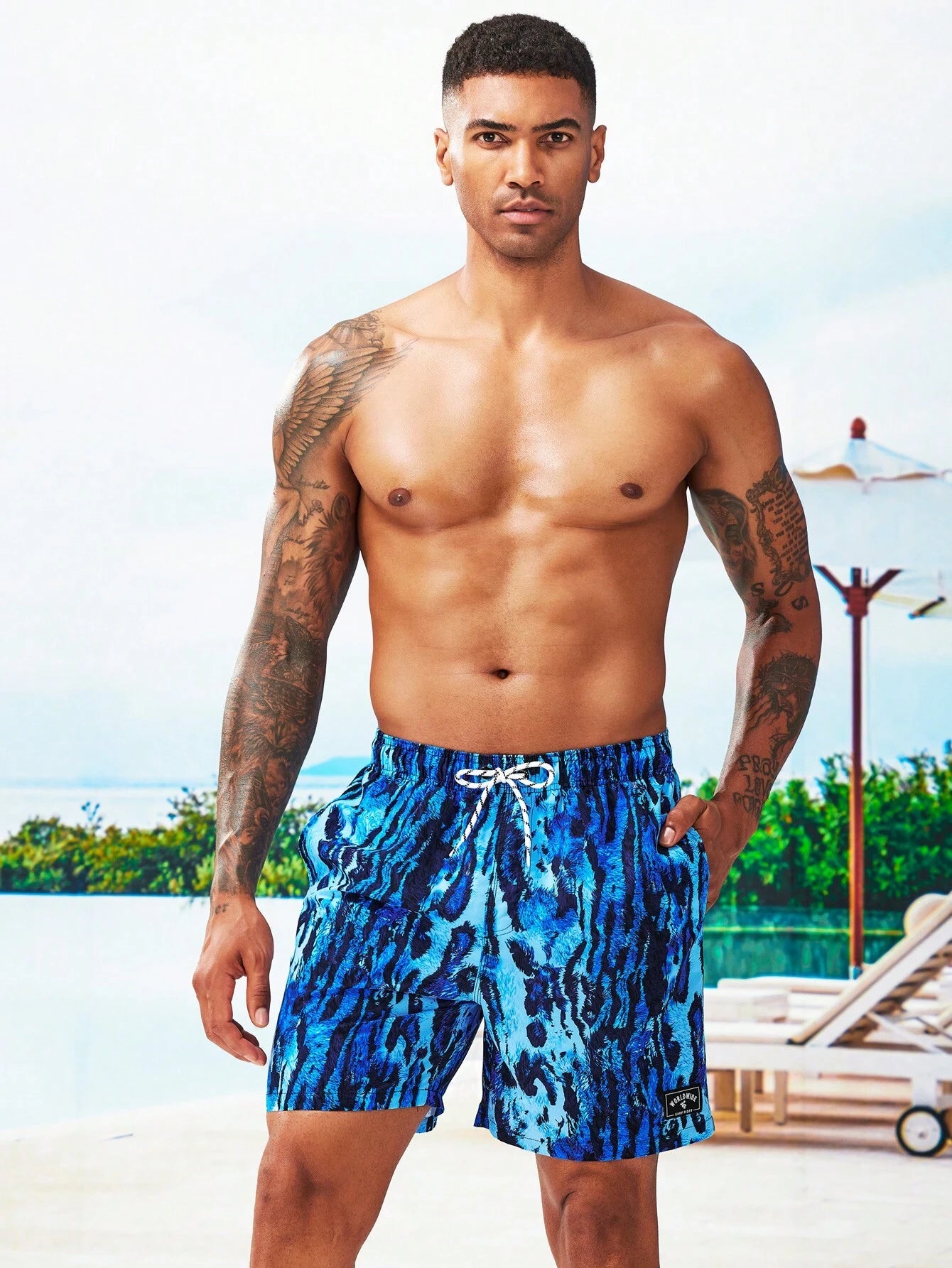 Non Stretch Allover Print Swim Trunks-Waves And Trunks
