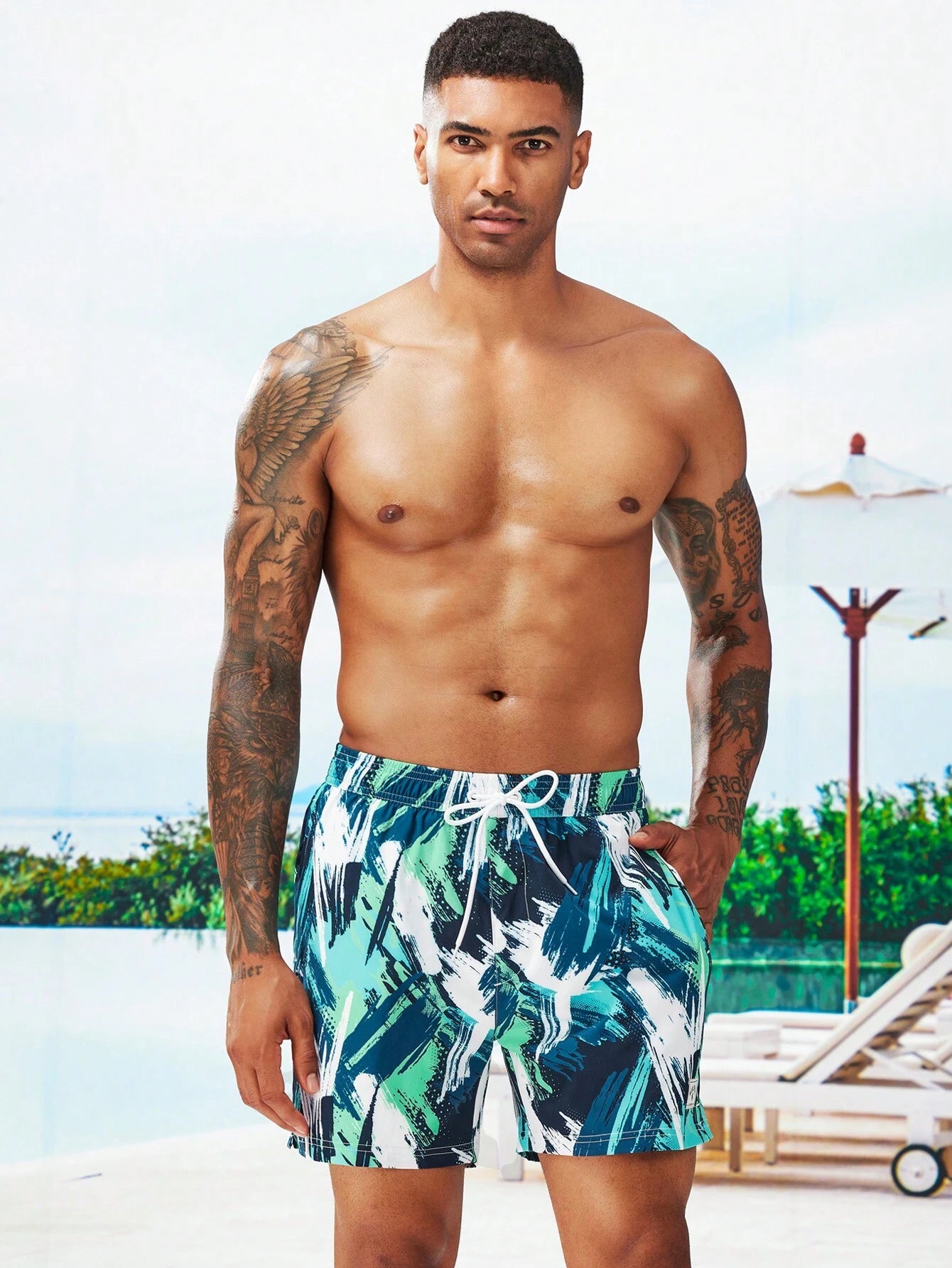Brush Print Swim Trunks-Waves And Trunks