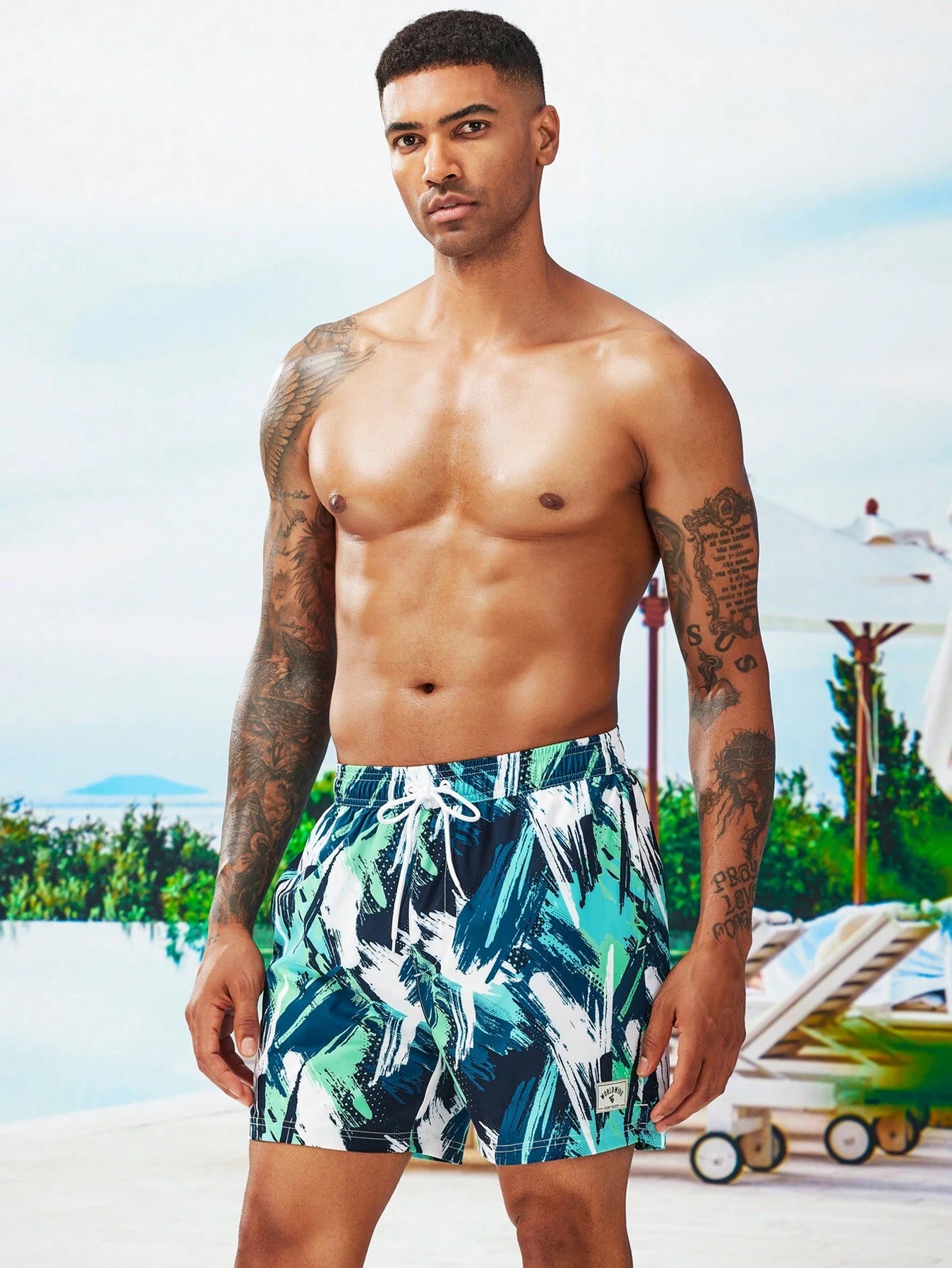 Brush Print Swim Trunks-Waves And Trunks