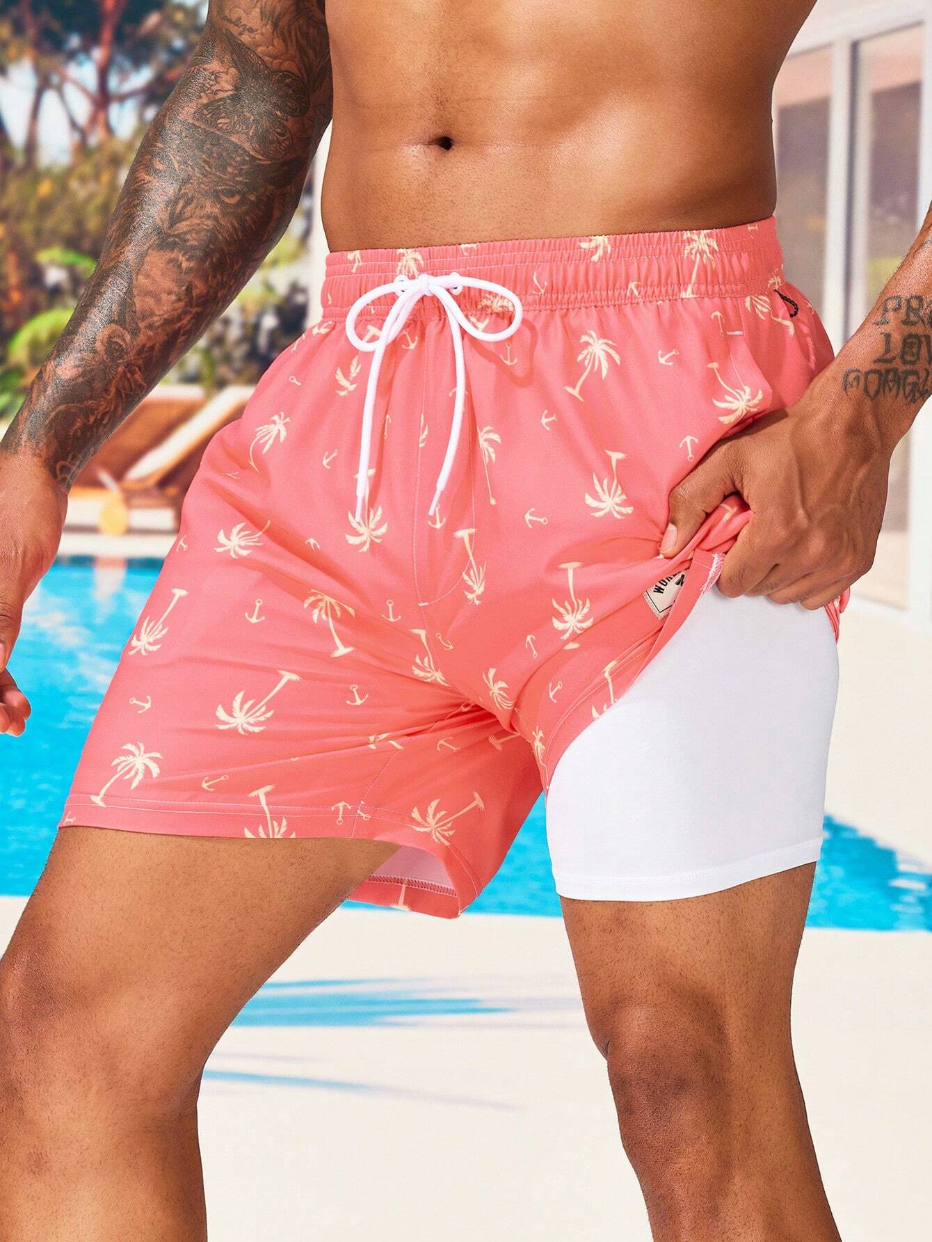 Coconut Tree Print 2 In 1 Shorts-Waves And Trunks