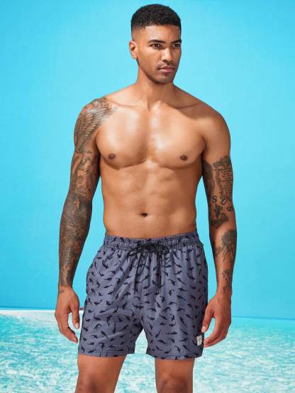 Allover Print Swim Trunks And Compression Liner-Waves And Trunks