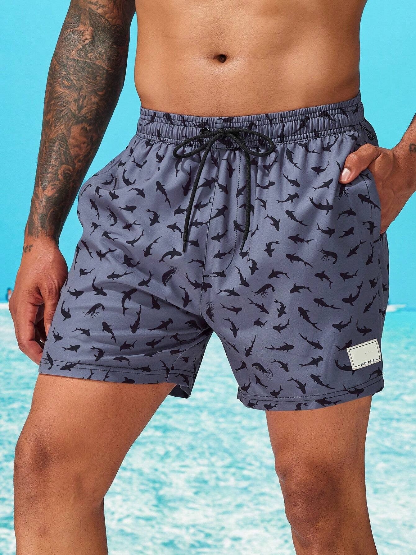 Allover Print Swim Trunks And Compression Liner-Waves And Trunks