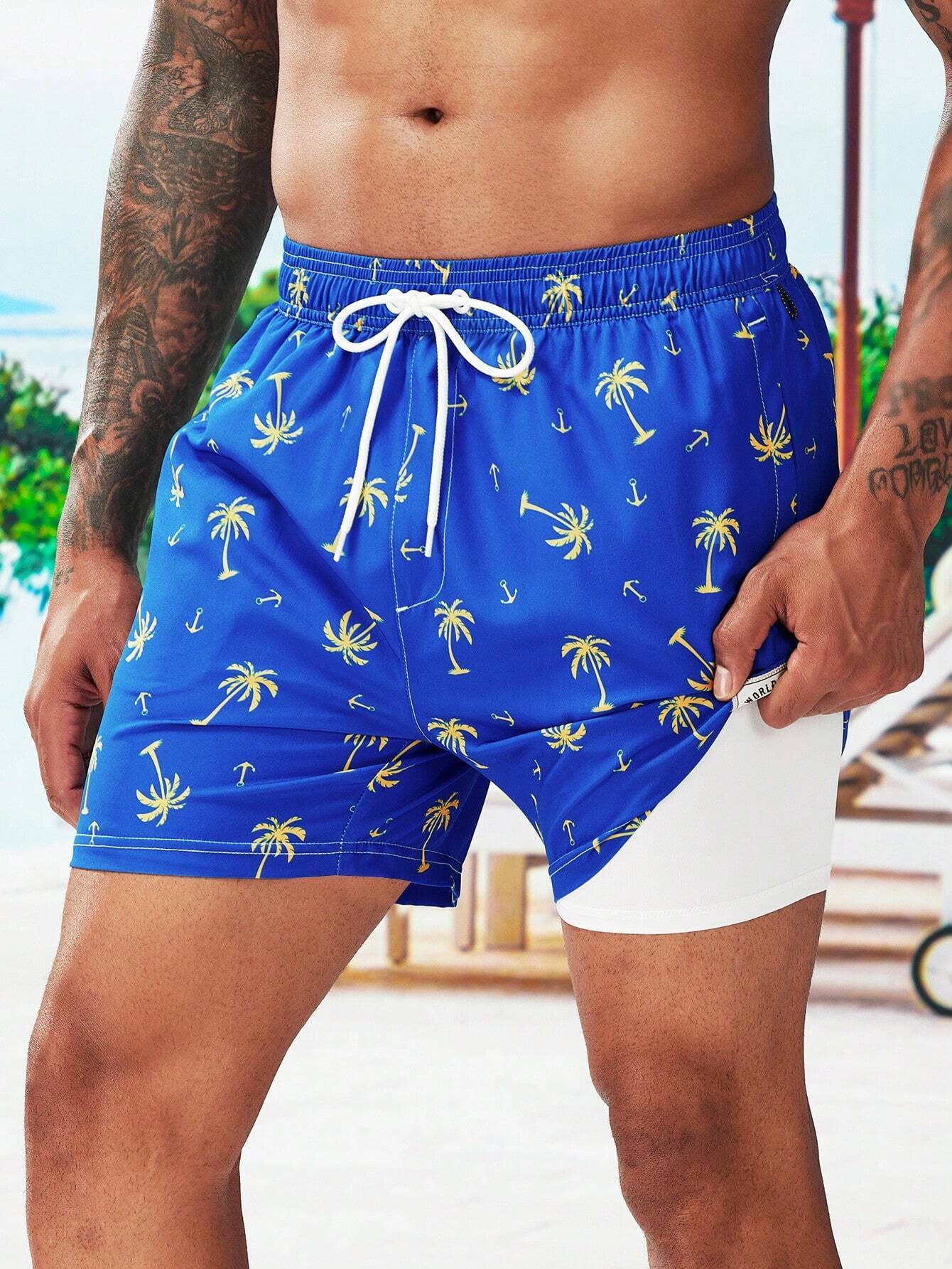 Coconut Tree Print 2 In 1 Shorts-Waves And Trunks