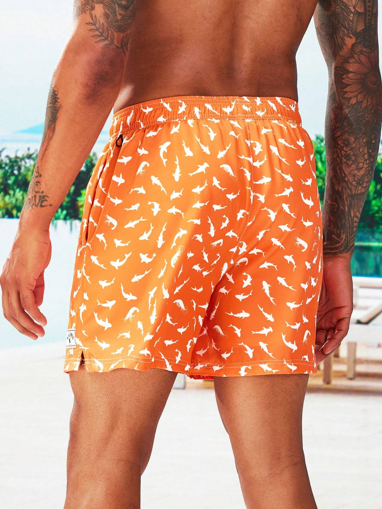Allover Print Swim Trunks And Compression Liner-Waves And Trunks