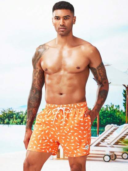 Allover Print Swim Trunks And Compression Liner-Waves And Trunks