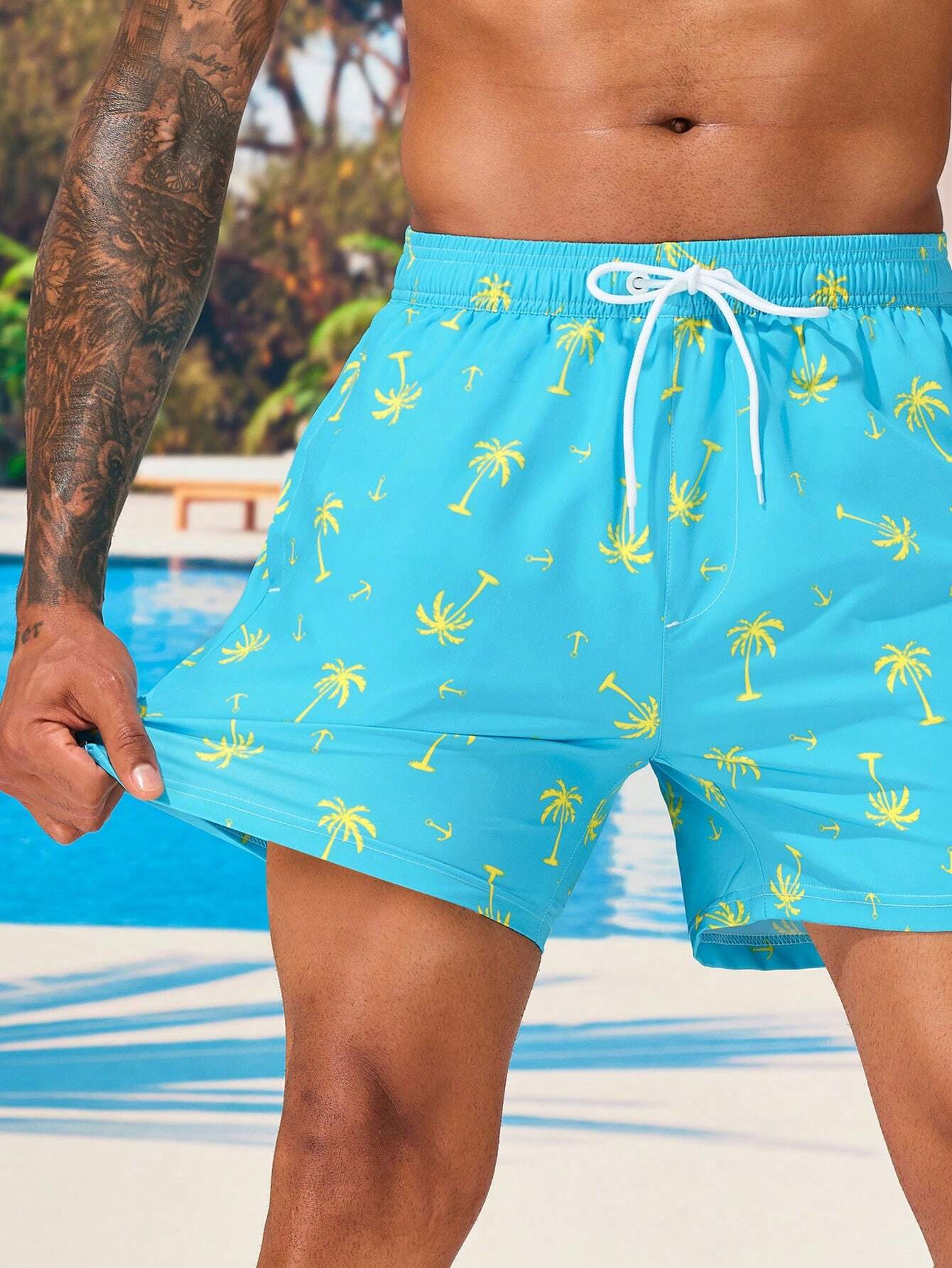 Coconut Tree Print Drawstring Waist 2 In 1 Shorts-Waves And Trunks
