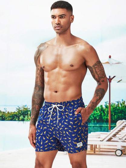 Allover Print Swim Trunks And Compression Liner-Waves And Trunks