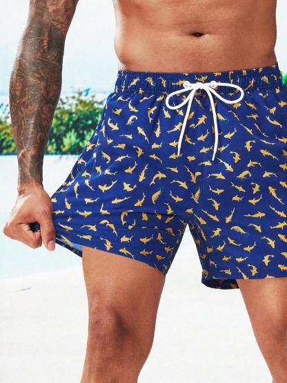 Allover Print Swim Trunks And Compression Liner-Waves And Trunks