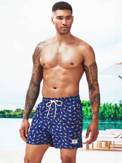 Allover Print Swim Trunks And Compression Liner-Waves And Trunks