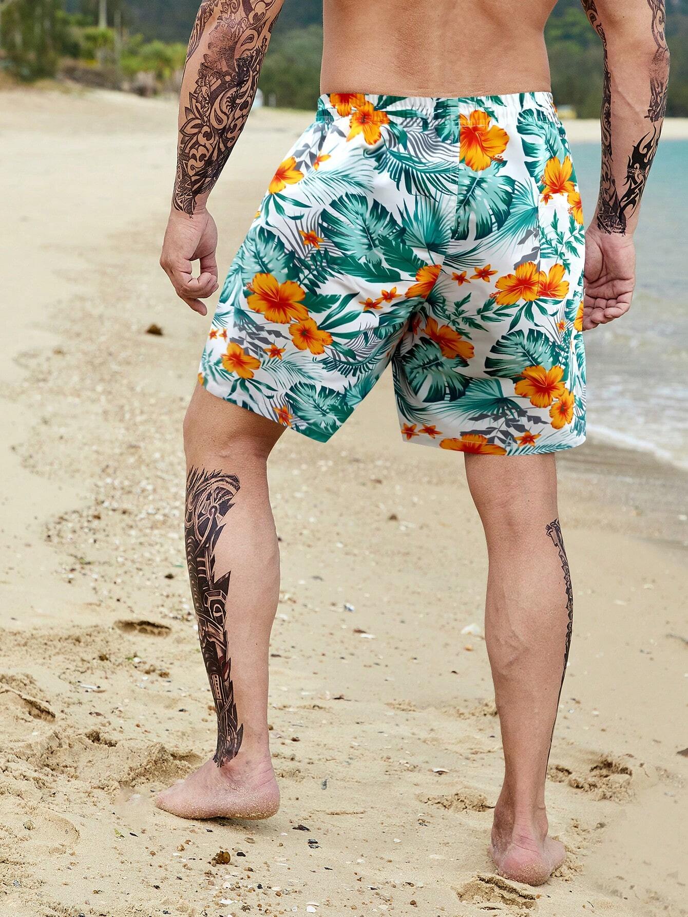 Tropical All Over Print Drawstring Pocket Shorts-Waves And Trunks