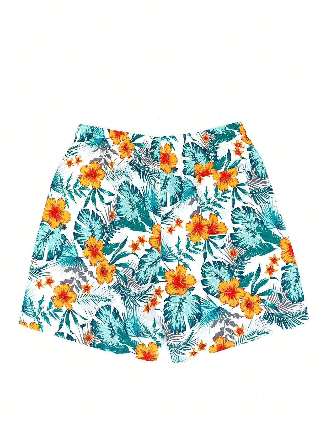 Tropical All Over Print Drawstring Pocket Shorts-Waves And Trunks