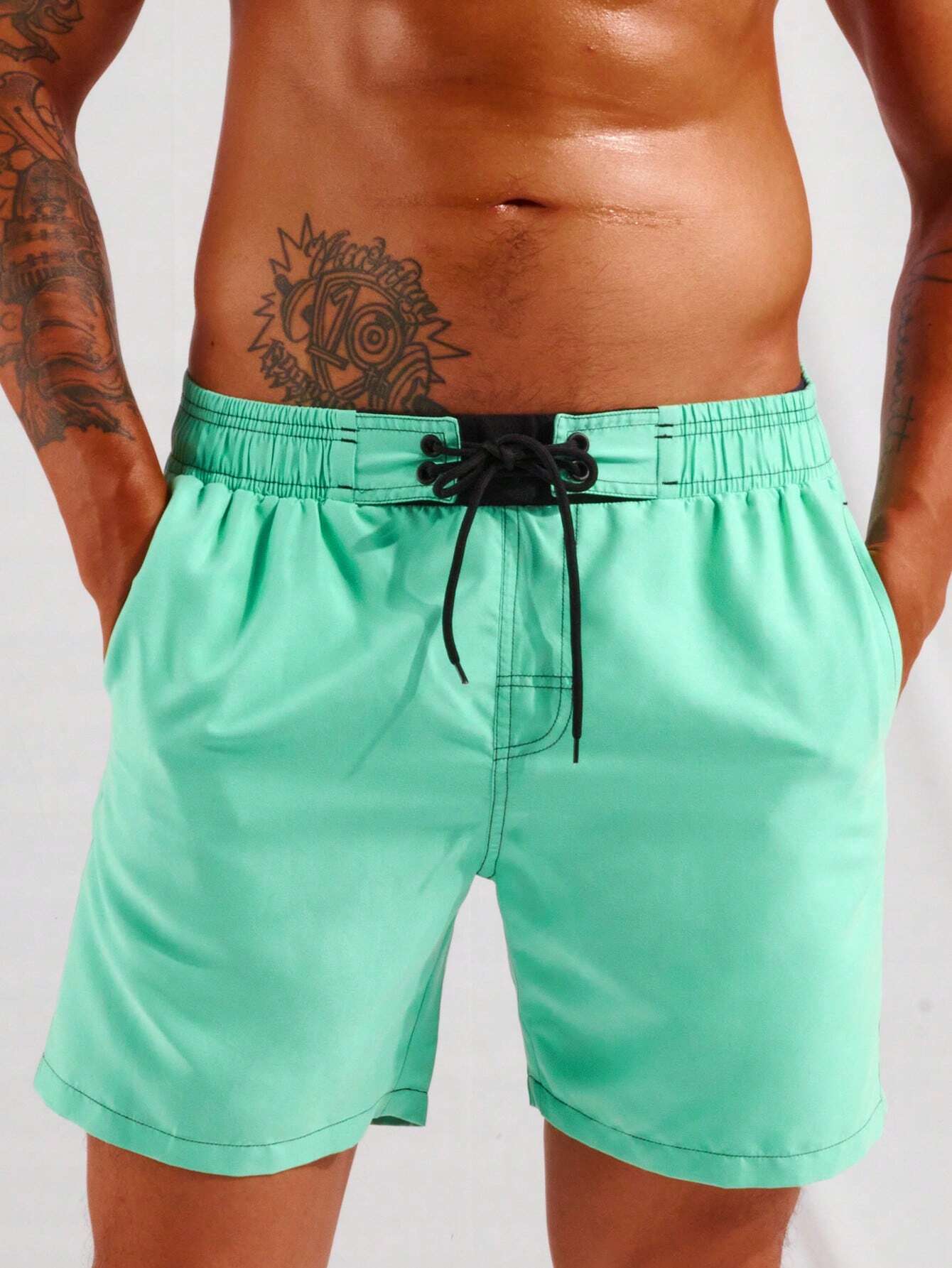 Top Stitching Swim Trunks-Waves And Trunks