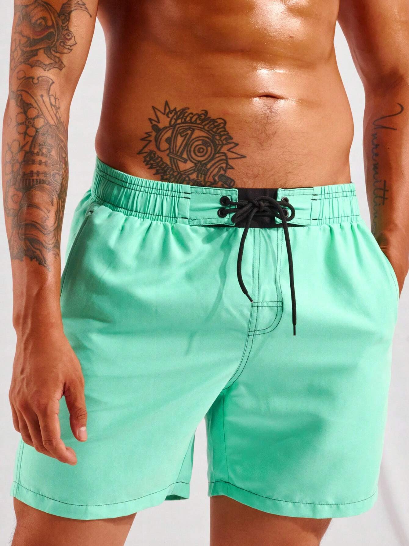 Top Stitching Swim Trunks-Waves And Trunks