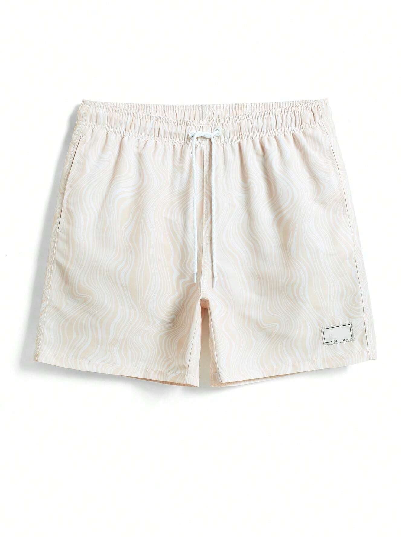 Wave Striped Patched Detail Swim Trunks-Waves And Trunks