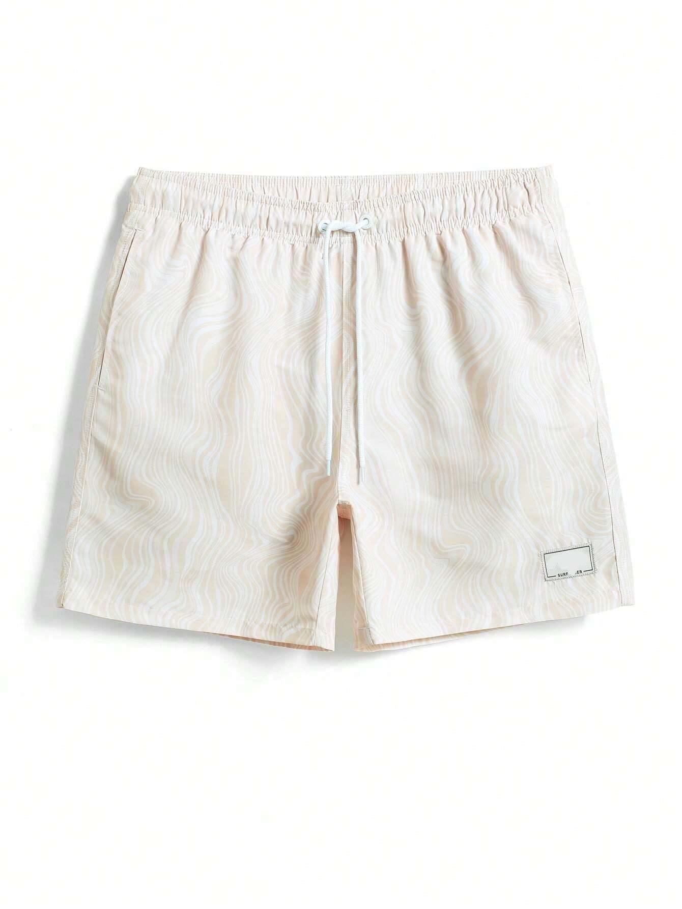 Wave Striped Patched Detail Swim Trunks-Waves And Trunks