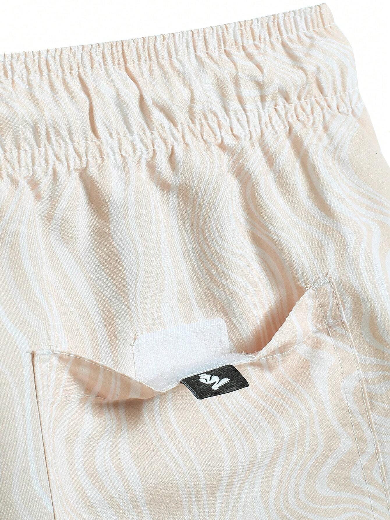 Wave Striped Patched Detail Swim Trunks-Waves And Trunks