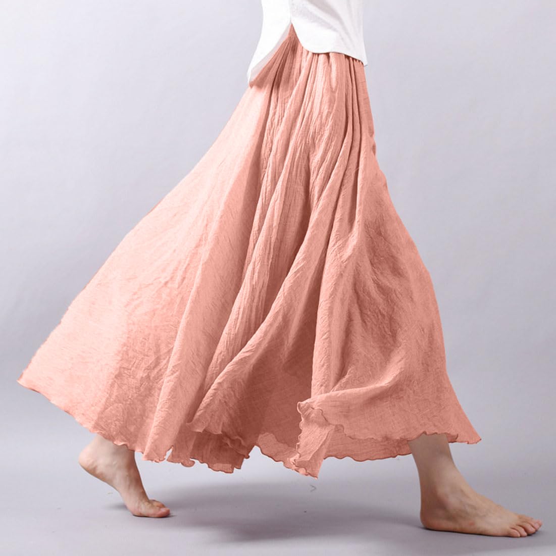 Bohemian Cotton Linen Elastic Maxi Skirt