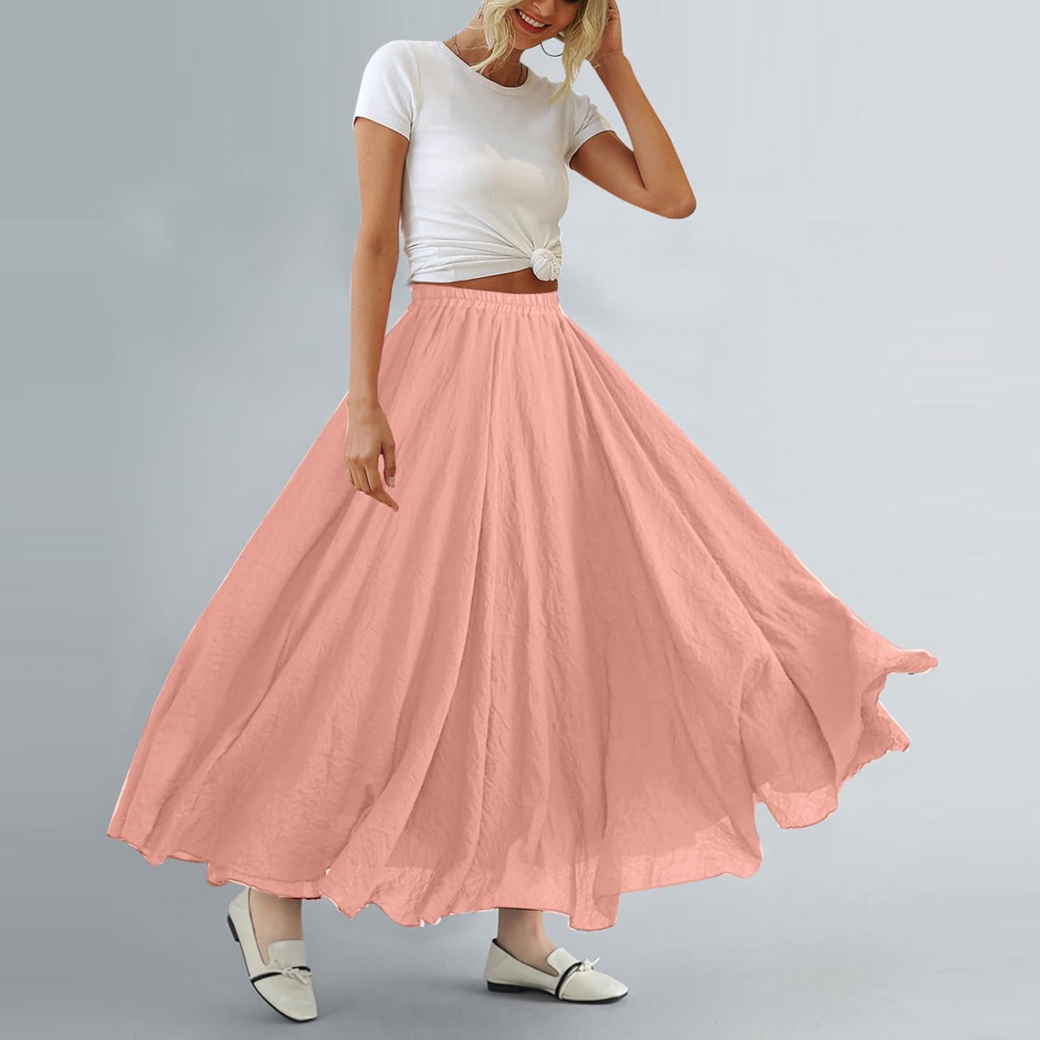 Bohemian Cotton Linen Elastic Maxi Skirt