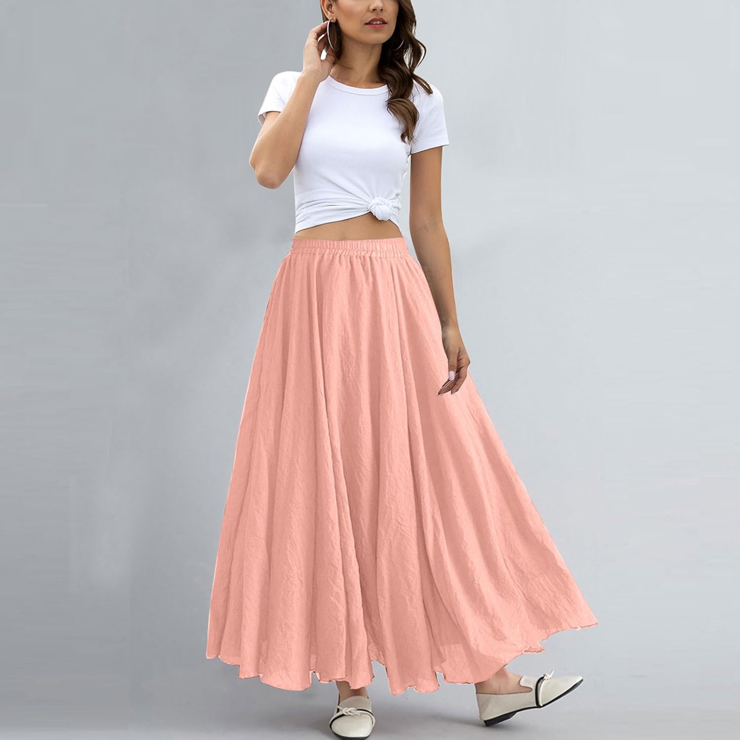 Bohemian Cotton Linen Elastic Maxi Skirt