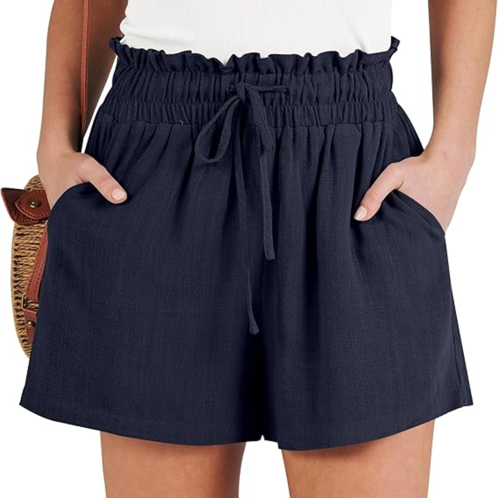 High Waist Wide  Drawstring Linen Shorts For Women