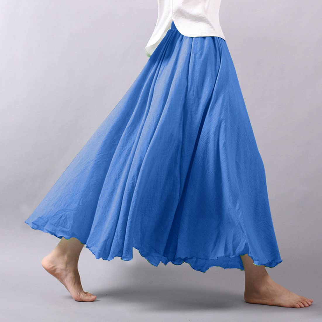 Bohemian Cotton Linen Elastic Maxi Skirt