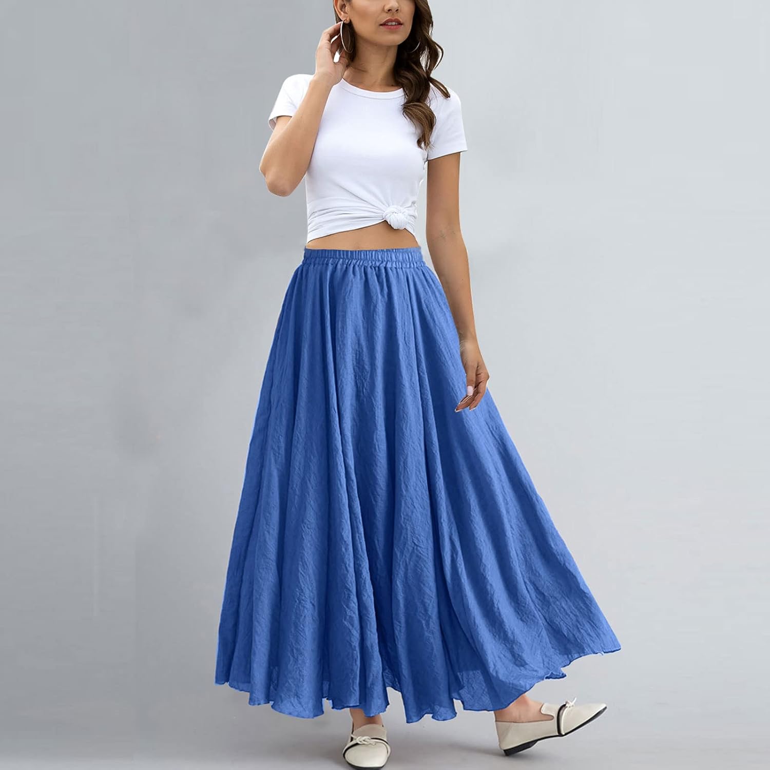 Bohemian Cotton Linen Elastic Maxi Skirt