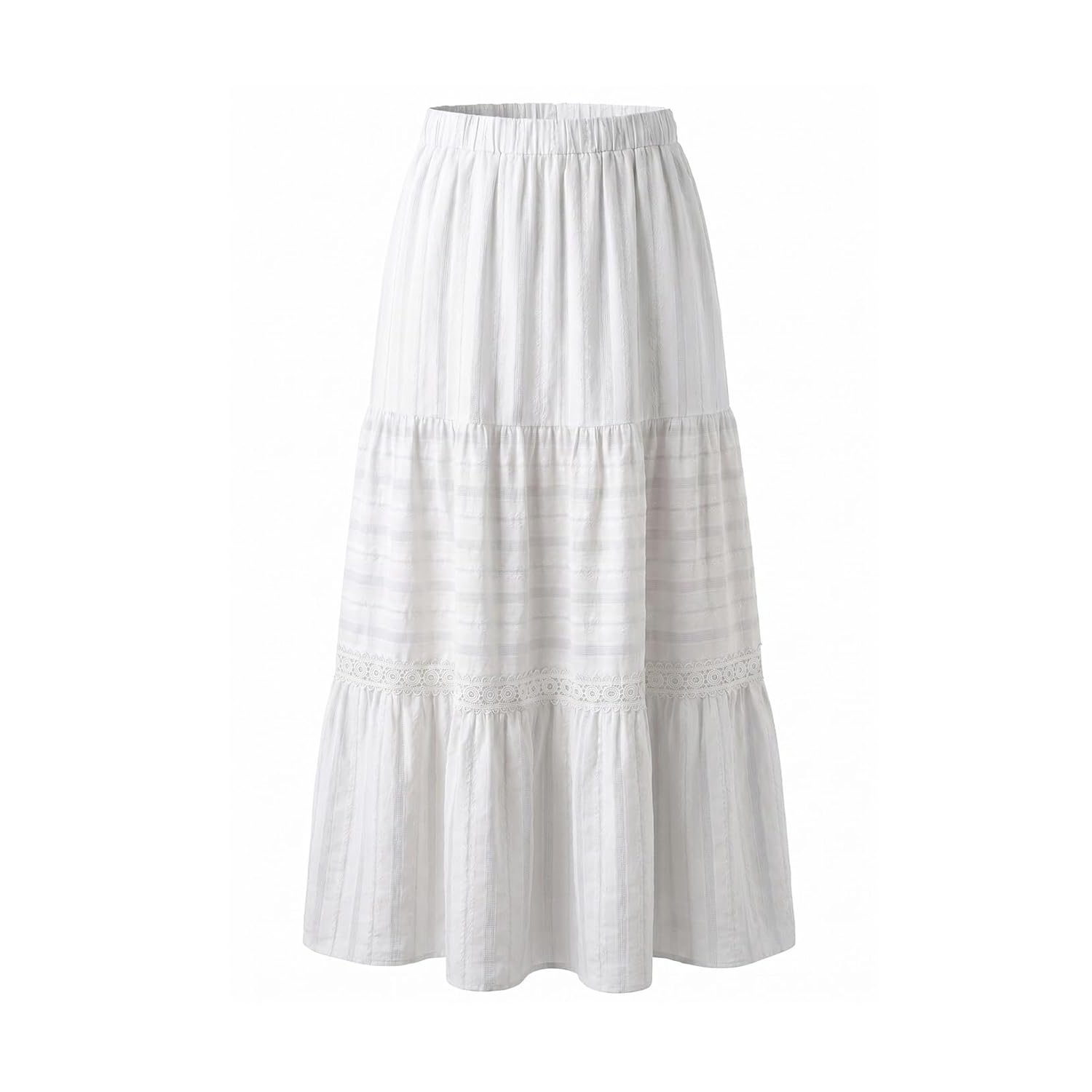 Boho Crochet Lace Tiered Cotton Maxi Skirt