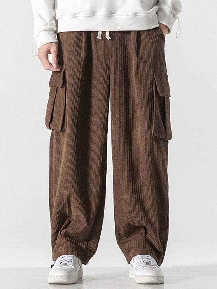 Loose Corduroy Cargo Pants-Waves And Trunks