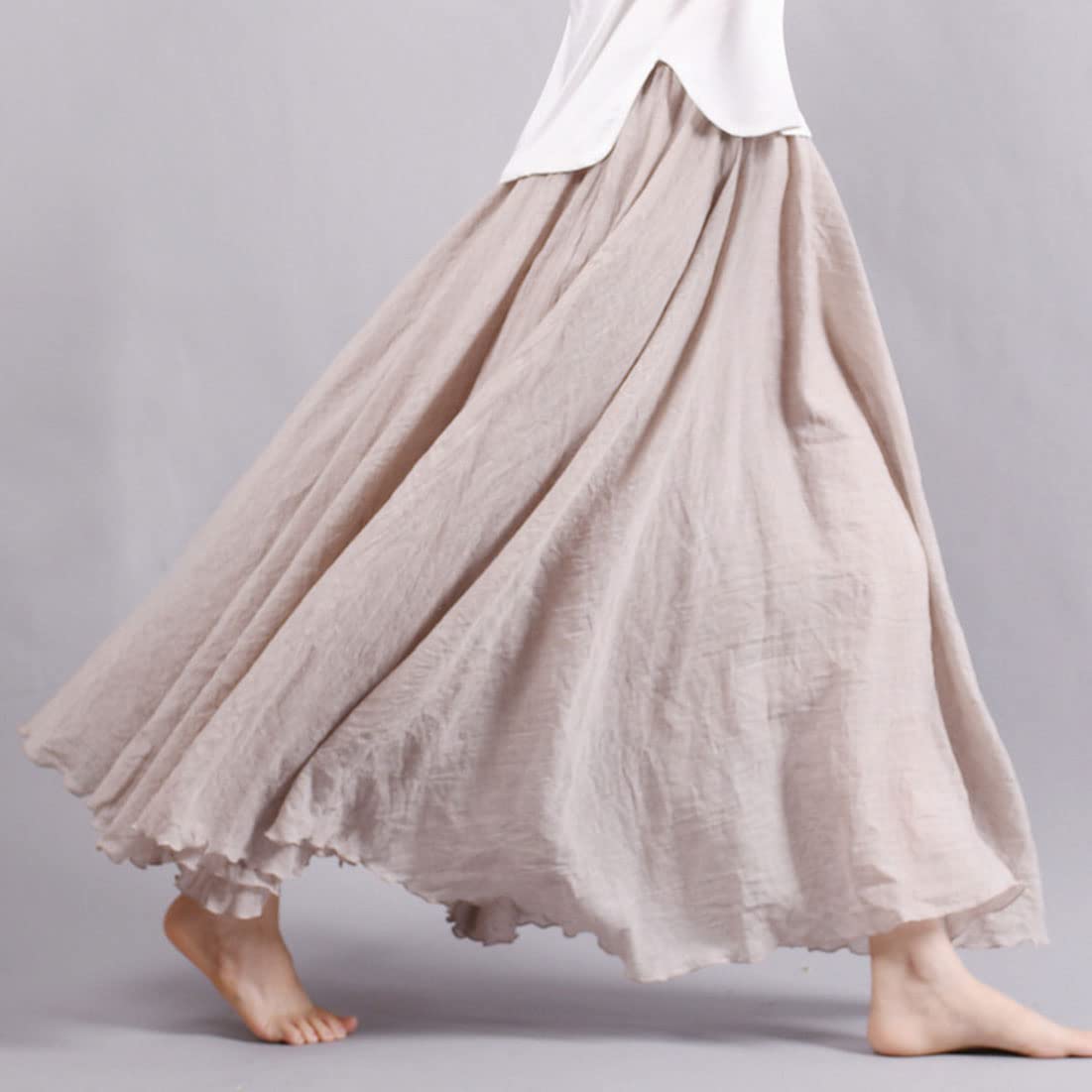 Bohemian Cotton Linen Elastic Maxi Skirt