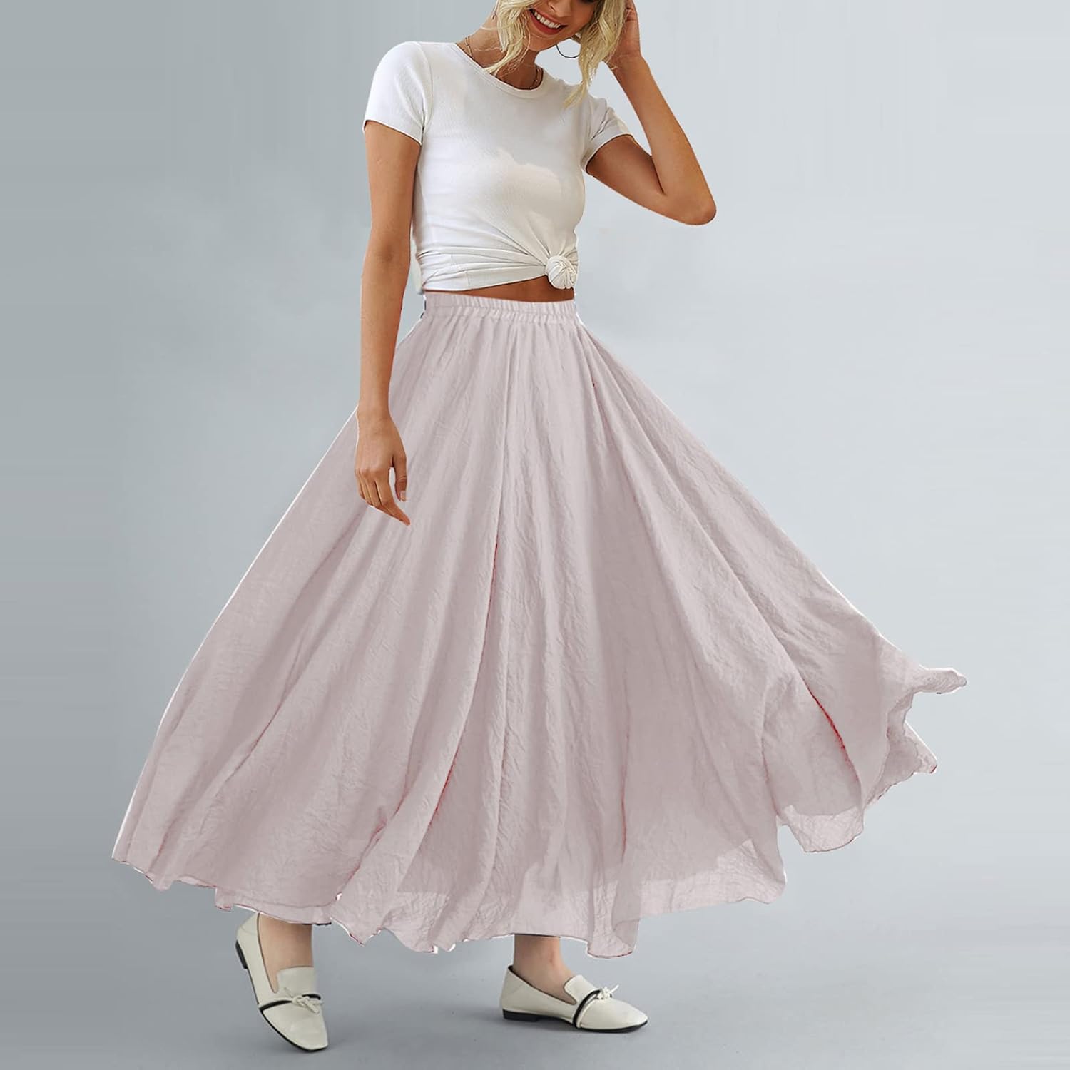 Bohemian Cotton Linen Elastic Maxi Skirt