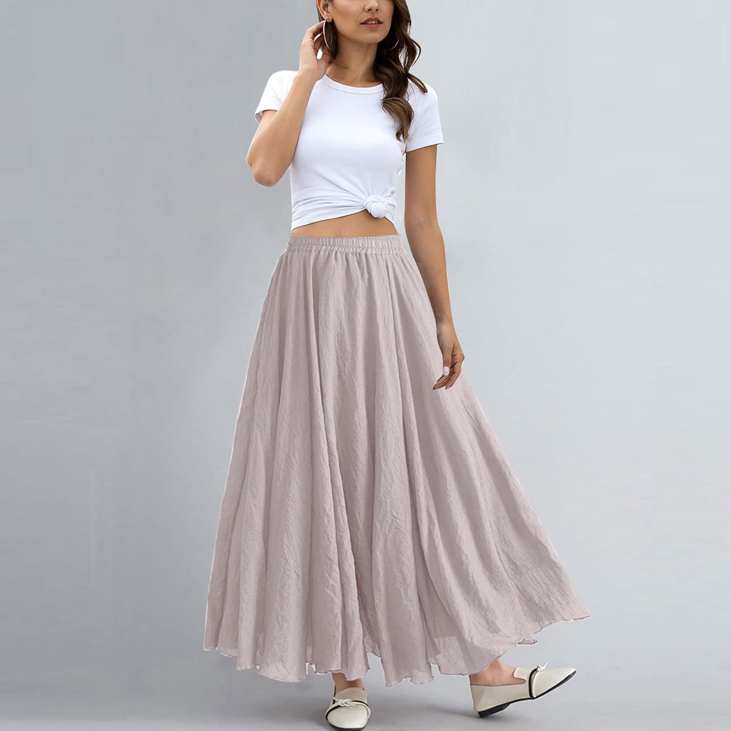 Bohemian Cotton Linen Elastic Maxi Skirt