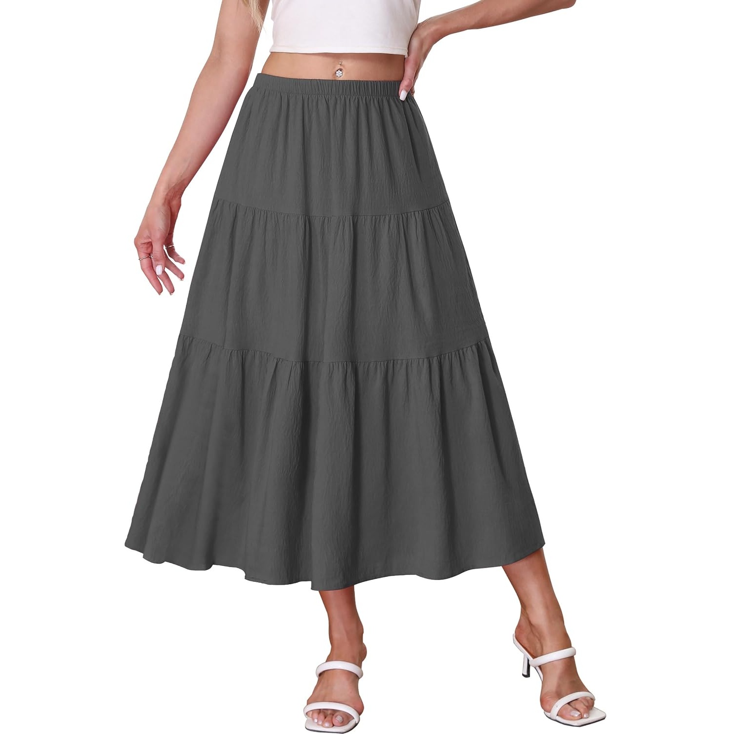 Casual Elastic High Waist Tiered Skirt For Women