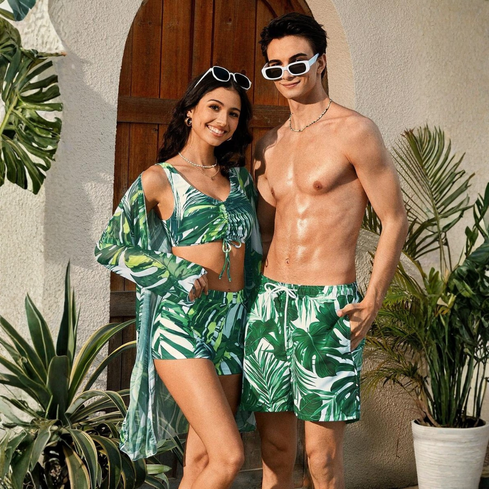 Tropical Plant Print Matching Swimwear Sets