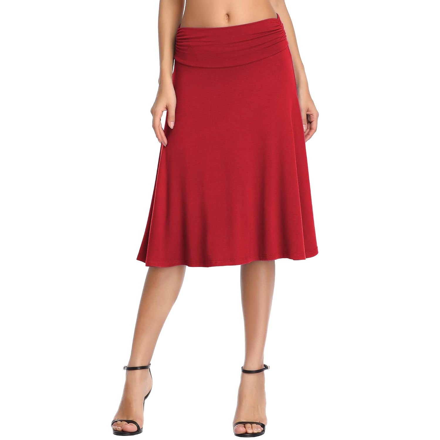 Ruched High Rise Stretchy Flared Casual Skirt
