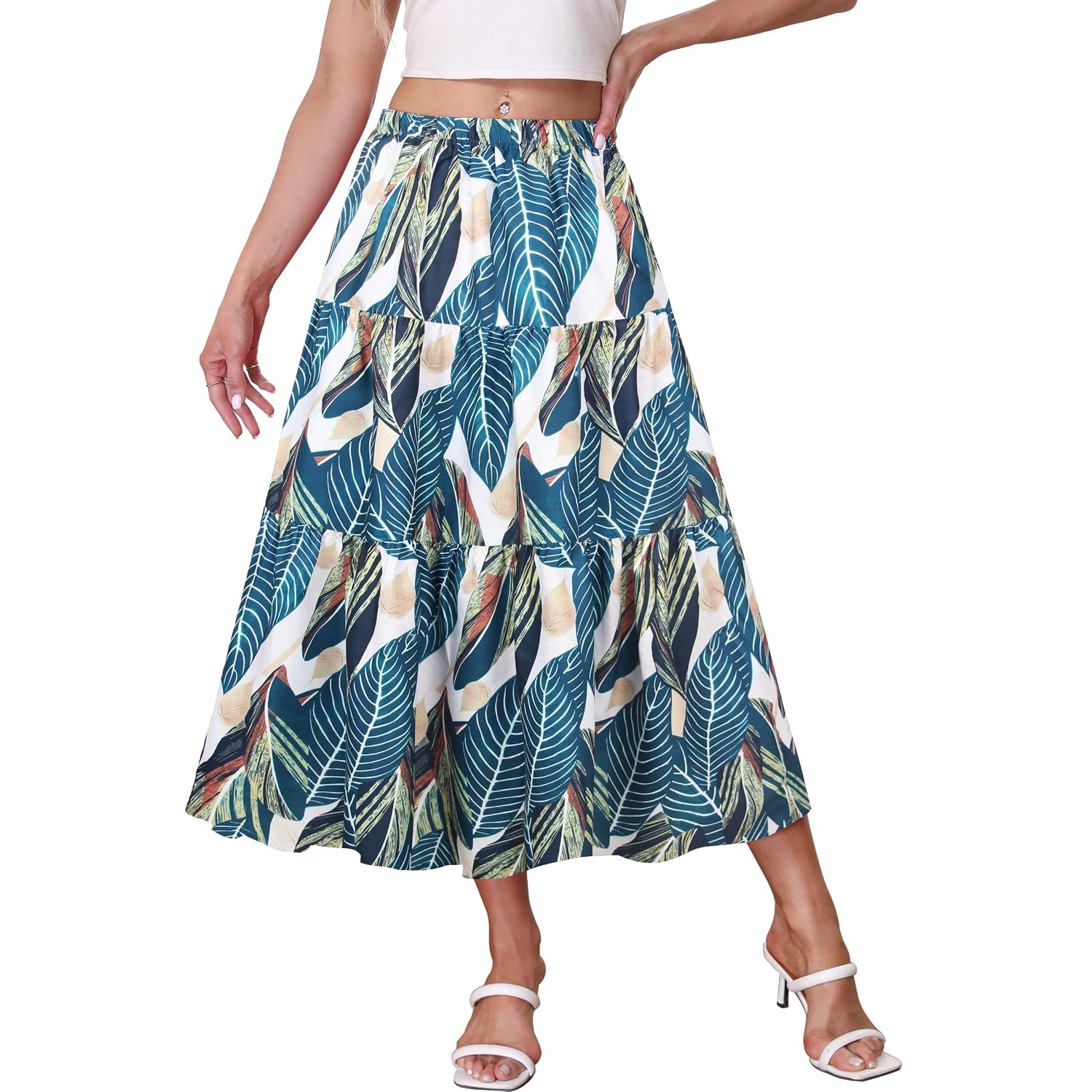 Casual Elastic High Waist Tiered Skirt For Women