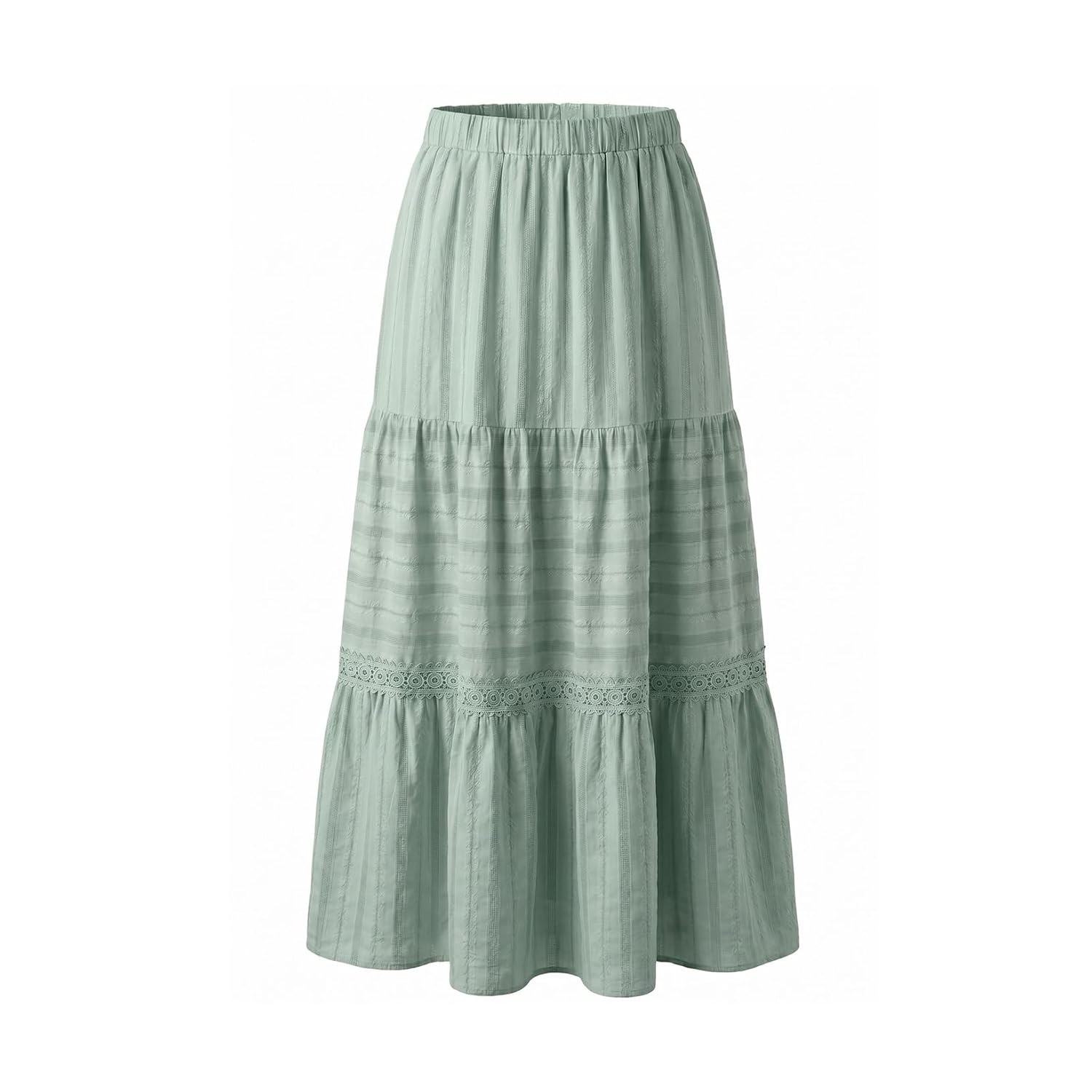 Boho Crochet Lace Tiered Cotton Maxi Skirt