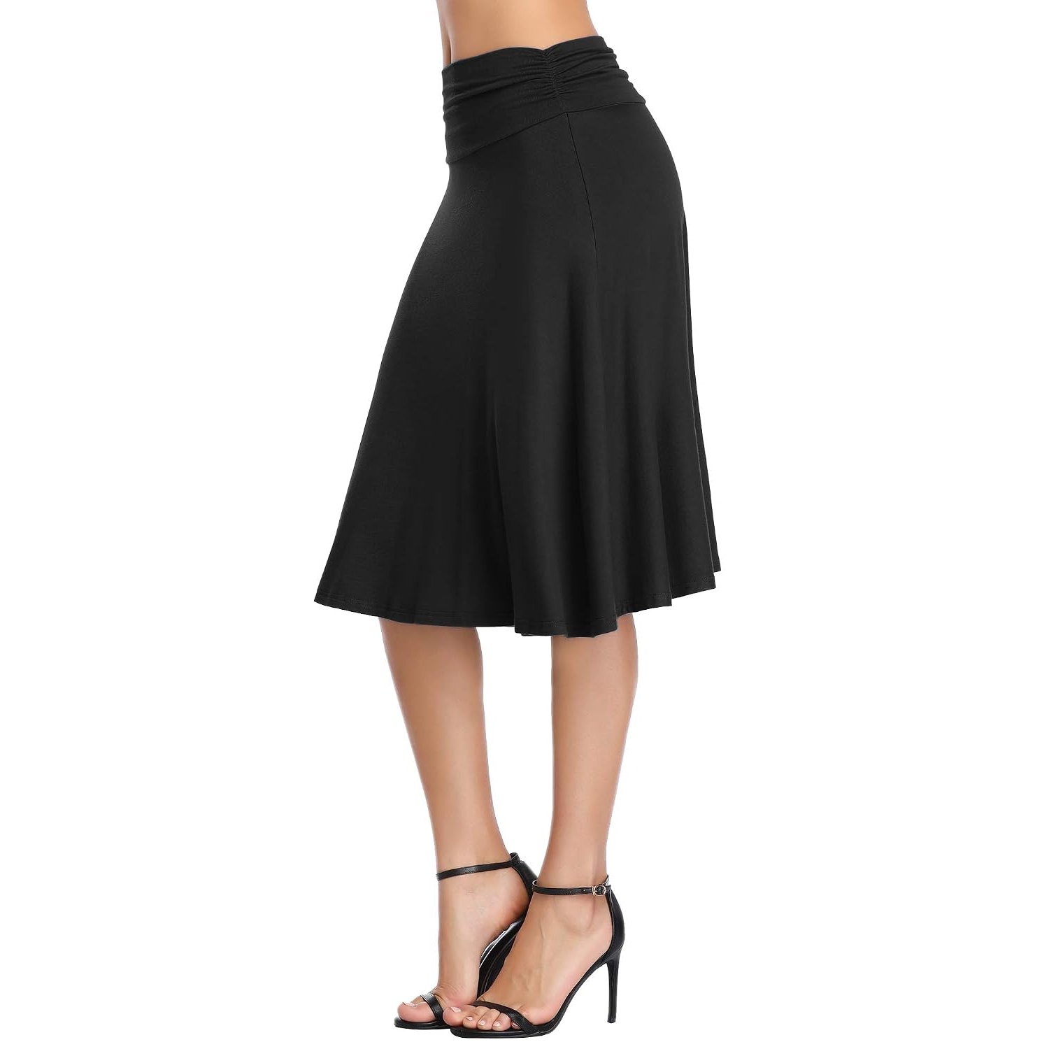 Ruched High Rise Stretchy Flared Casual Skirt