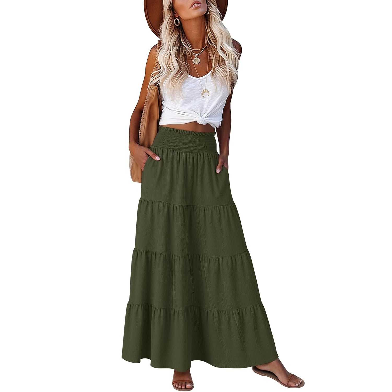 Casual Maxi Summer Beach Tiered Skirts For Women