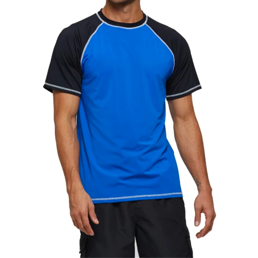 Blue With Black Short Sleeve Surfing T-Shirt-Waves And Trunks