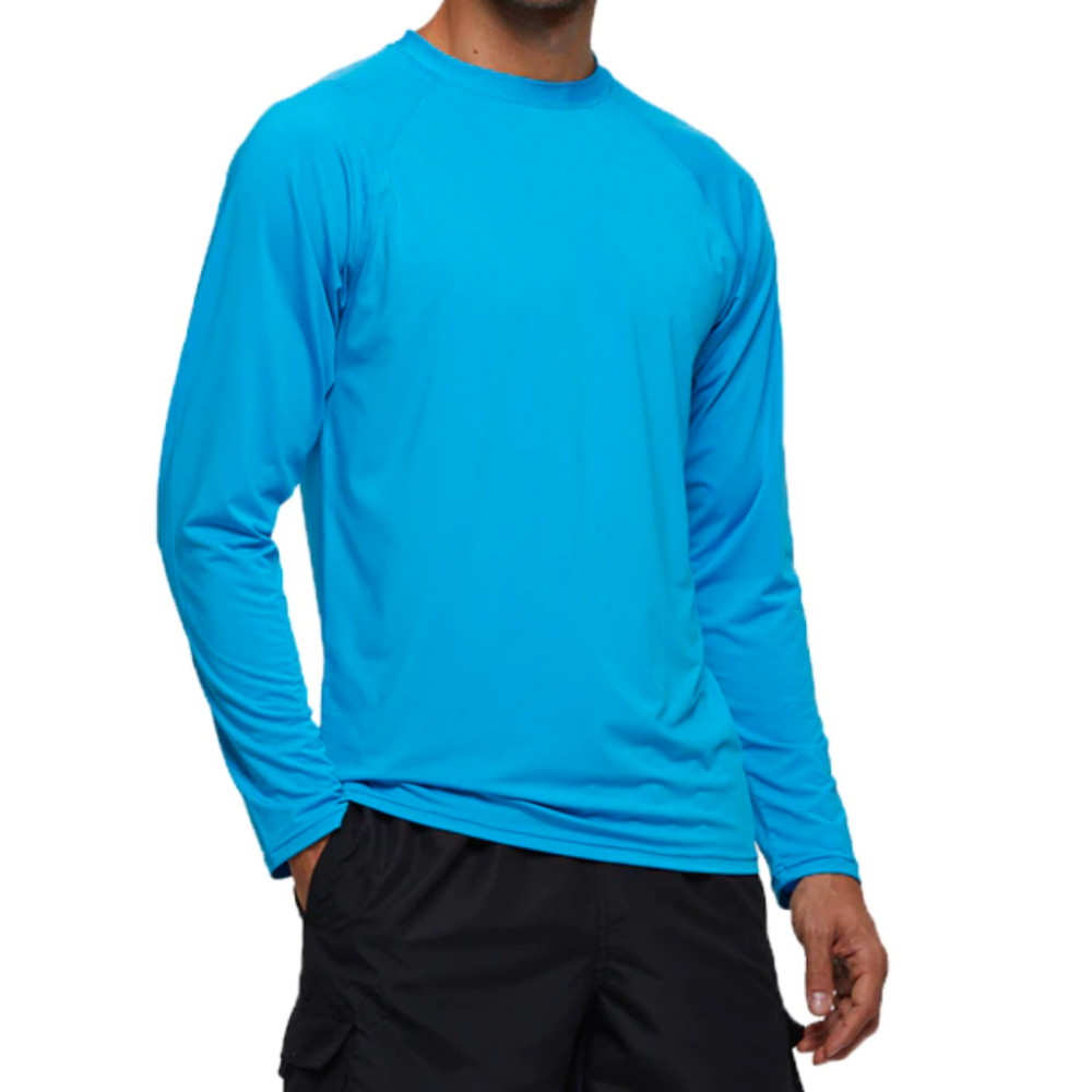 Sky Blue Long Sleeve Surfing T-Shirt-Waves And Trunks