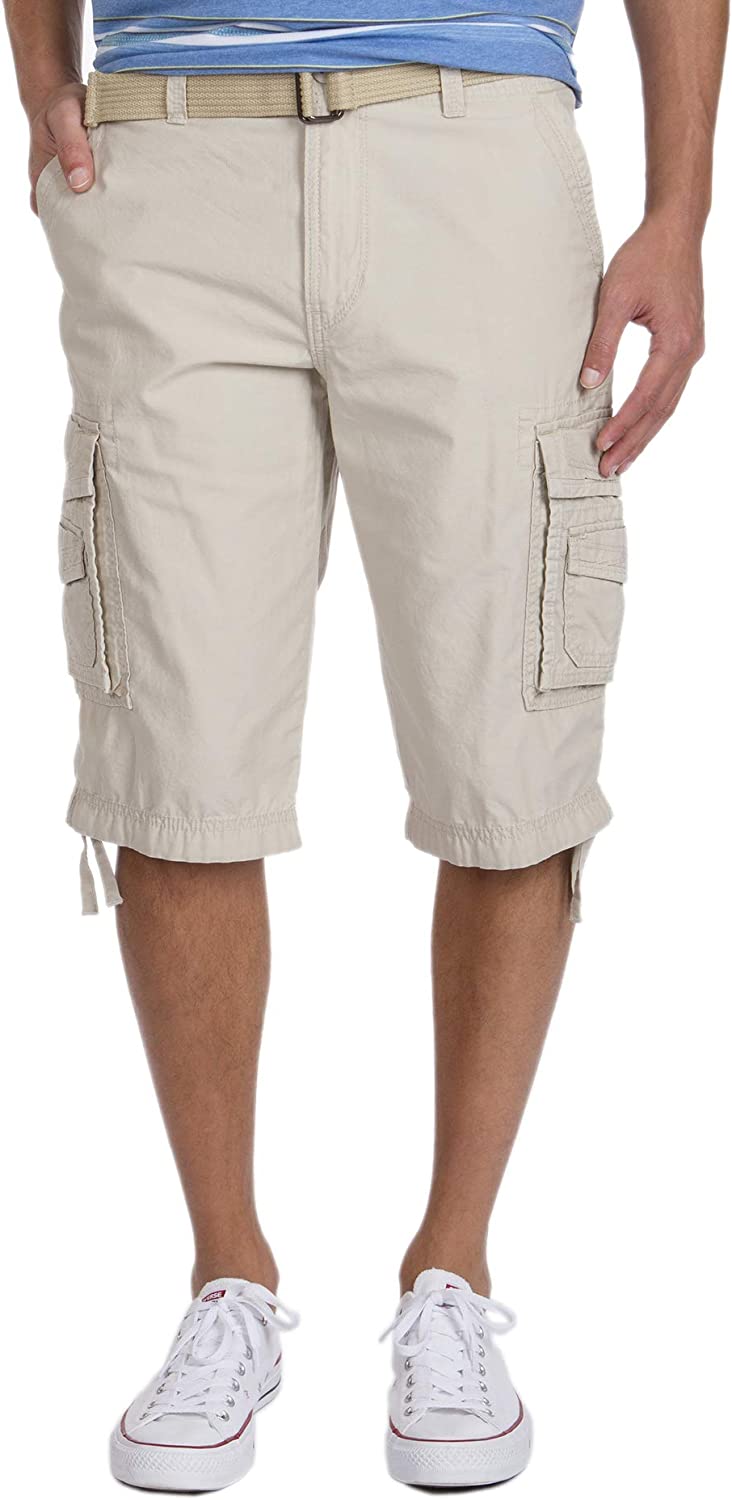 Button Fly Belted Cargo Shorts-Waves And Trunks