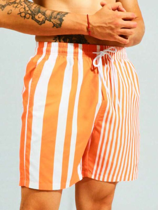 Vertical Striped Print Beach Shorts-Waves And Trunks