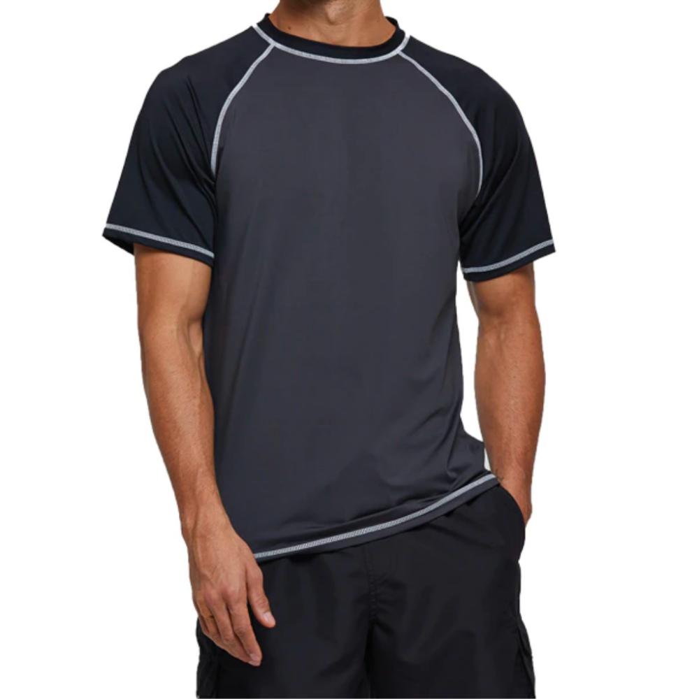 Dark Grey With Black Short Sleeve Surfing T-Shirt-Waves And Trunks